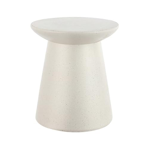 Hollie 18" Round Drum Indoor Outdoor Side Table, Cream Terrazzo | Weather Resistant Polyresin, Tapered Pedestal Base, Textured Finish, Minimalist Decor, Waterproof Plant Stand