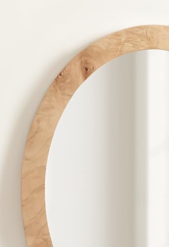 Burlock Modern Burlwood Oval Mirror, 22 x 28, Natural Wood, Transitional Wide Round Mirror for Use as Vanity Bathroom Mirror or Teen Bedroom Decor