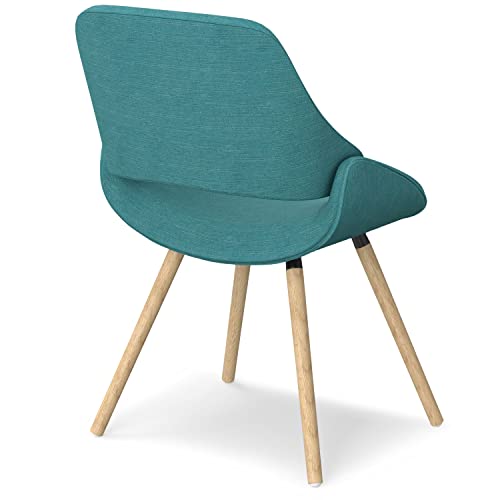 Malden Dining Chair in Aqua Blue Linen Look Fabric, 22.8 x 20.9 x 30.9 inches, Bentwood Design with Light Wood Legs for Dining Room