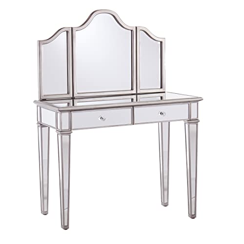 Kalla Mirrored Vanity Set with Storage - 2 Piece - Silver - Transitional Design - Ideal for Bathroom, Master Suite (HZ7581)