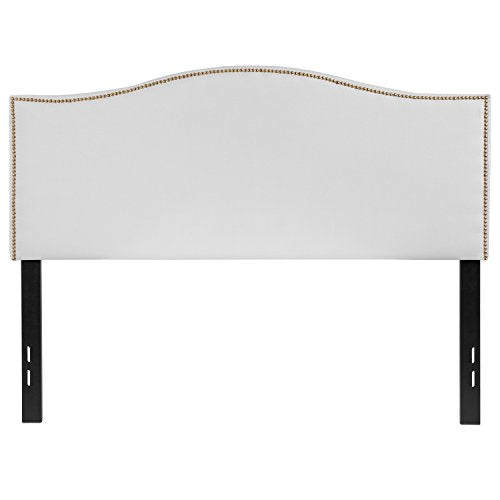 Lexington Upholstered Full Size Headboard with Accent Nail Trim in White Fabric