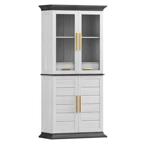 72" High Storage Cabinet with Adjustable Shelves and Drawers, Freestanding Cabinet with Ample Storage Space for Kitchen, Dining & Living Room - White