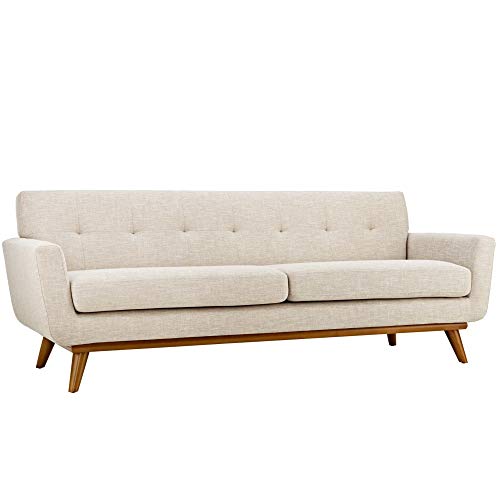 Engage Upholstered Fabric Button Tufted Sofa Furniture Set | Comfortable Lounging | Stylish Design | Sturdy Base | Beige | Includes Armchair, Loveseat, and Sofa