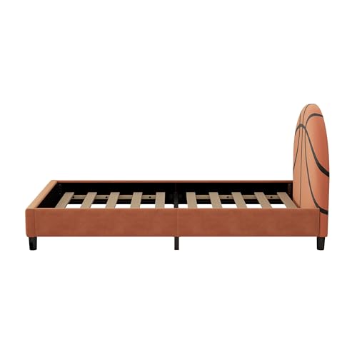 Basketball Design Twin Size Bed Frame for Kids,Twin Boys Bed Frame,Sports Theme Upholstered Platform Bed with Headboard for Boys,Girls,Orange