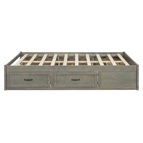 JIVOIT Full Size Bed Frame with 6 Storage Drawers, Wood Platform Bed Frame with Spacious Storage, Wooden Slats Support, No Box Spring Needed, Easy Assembly (Antique Gray/Full)