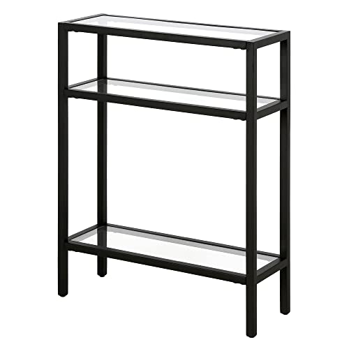 22" Wide Rectangular Console Table in Blackened Bronze, Entryway Table, Accent Table for Living Room, Hallway | Industrial-style console table with open shelving and durable metal frame for living rooms, entryways, or offices
