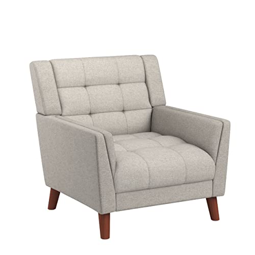 Evelyn Mid Century Modern Fabric Arm Chair, Beige & Walnut (305538