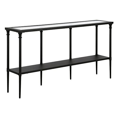 Nellie 55'' Wide Rectangular Console Table with Metal Shelf in Blackened Bronze | Two-tier design with glass top adds stylish storage and display space to entryways, hallways, living rooms, or behind sofas