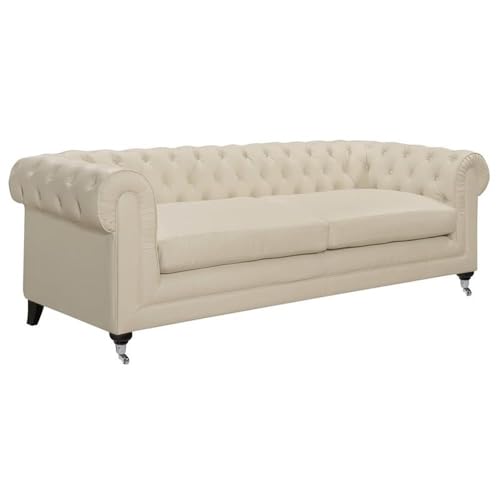 Amery Tufted Sofa, Bonded Leather, French Ivory