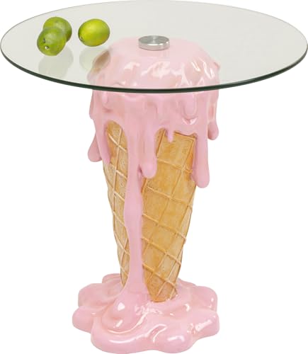 Kare Design Side Table Ice Cream, 48 cm Diameter, Modern, Safety Glass, Gift Idea, Sofa Side Table, Round Bedside Table, Room Decor, Home Decor for Living Room, Home Office, Hallway