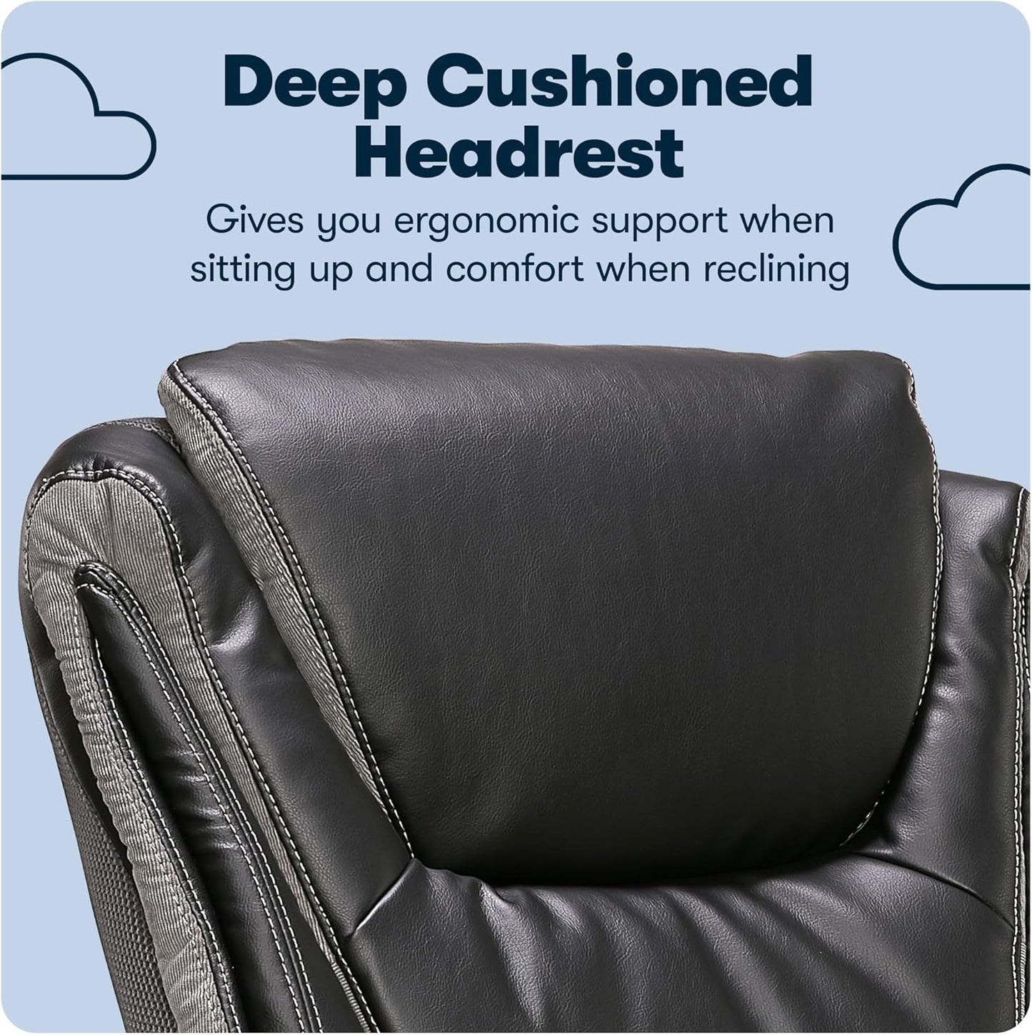 Baxter Big and Tall Smart Layers Executive Office Chair with Comfortcoils, Ergonomic Computer Chair with Layered Body Pillows, Black & Gray Bonded Leather