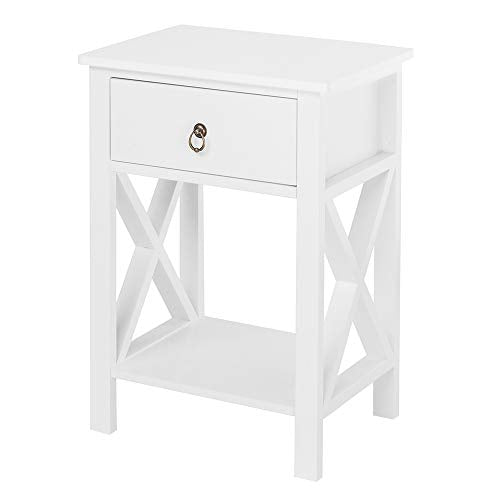 White end table nightstand with drawer and storage shelf, view 2