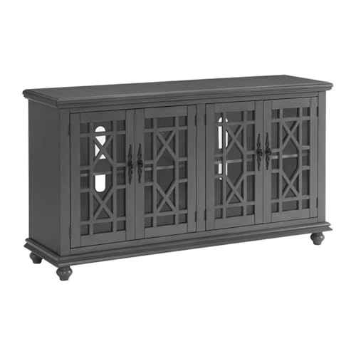 Elegant Gray Wood TV Stand for 50", 55", 60", 65" TVs, Entertainment Center with Doors, Adjustable Shelves, Storage, Media Console, Sideboard, Hallway Accent Chest 63" W x 18" D x 35" H