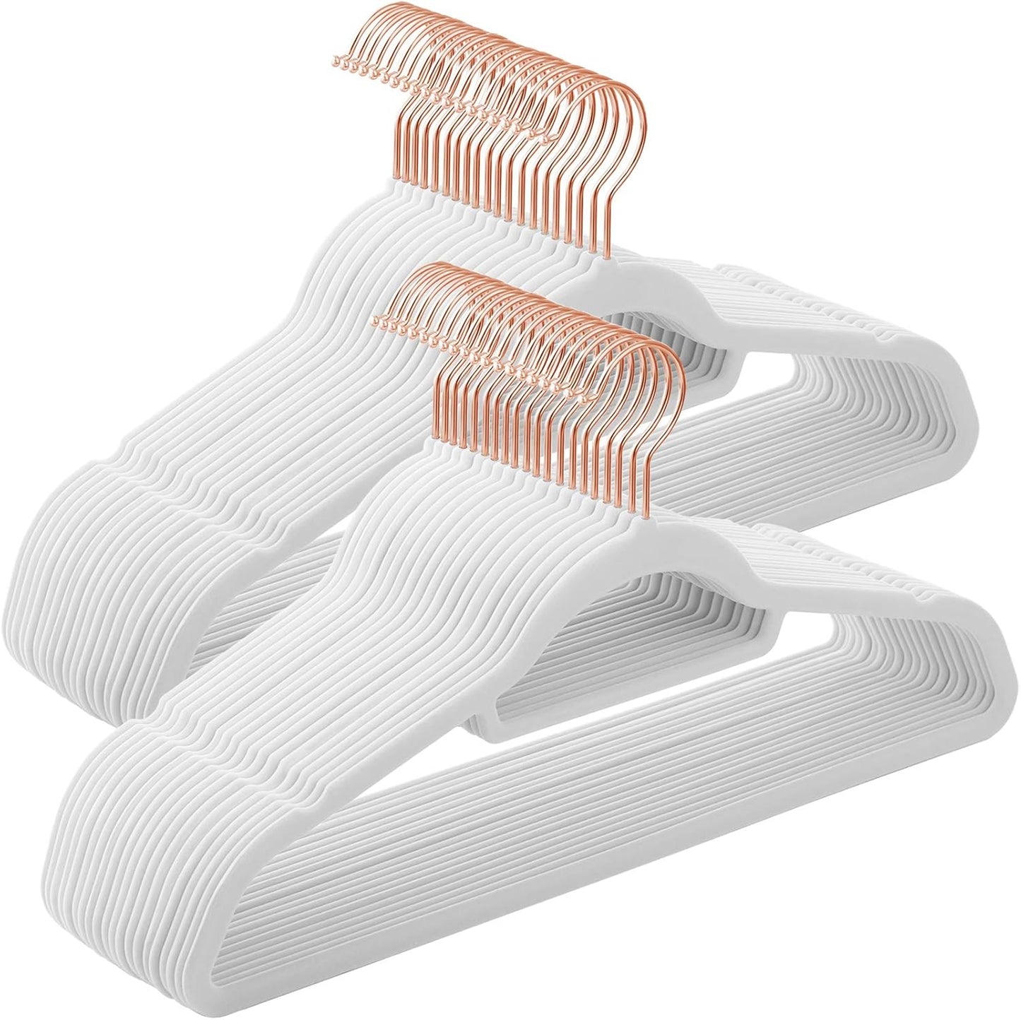 Velvet Hangers, Set of 50 Clothes Hanger with Rose Gold Swivel Hook, Non-Slip, and Space-Saving, 0.2-Inch Thick, 17.1-Inch Long for Coat, Shirt, Dress, Pants, Tie, Coral Pink UCRF21PK50