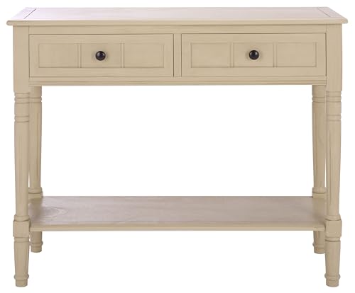 SAFAVIEH Furniture - Samantha 2-Drawer Console Table - Sand - Solid Wood - Classic Storage Design - Ideal for Entryway, Living Room, Hallway, 35.8" W x 13.8" D x 29.5" H (AMH5710J)