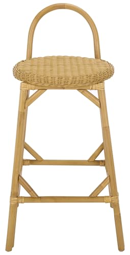SAFAVIEH Furniture - Yulia 28-Inch Bar Stool - Natural Rattan - Woven Seat with Solid Frame - Ideal for Kitchen, Dining Room, Bar Seating (BST9908A)