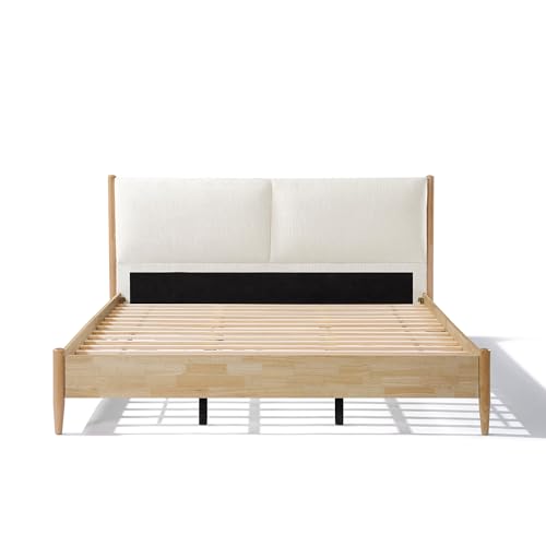 Modern Natural Wood Bed Frame with Headboard, Easy Assemble, view 8