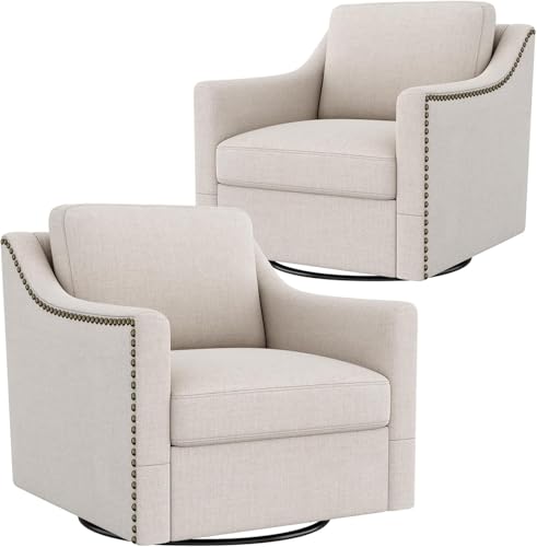 Swivel Accent Chair Set of 2,Armchair,Bronze Nail Decoration Comfy Living Room Chair,Single Sofa Chair,Reading Chairs,for Living Room Bedroom Reading Apartment (Cream, 2 Cream)