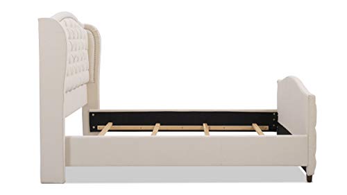 Jennifer Taylor Home Marcella Upholstered Shelter Headboard Bed Set, Queen, Sky Neutral Beige Polyester