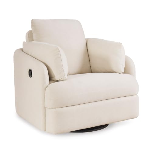Signature Design by Ashley Modmax Coastal Press-Back Swivel Glider Rocker Recliner with Machine Washable Cover, Hidden Storage Compartments and 2 Bolster Pillows, Beige
