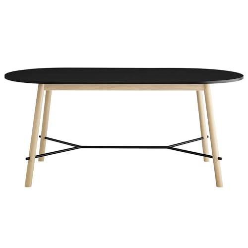 Infuse 71Inch Dining Table Oak Grain Accent Solid Wood Black Finish Modern Kitchen Room Entertaining Home Furniture Quality Stylish Elegant Durable Refined Versatile