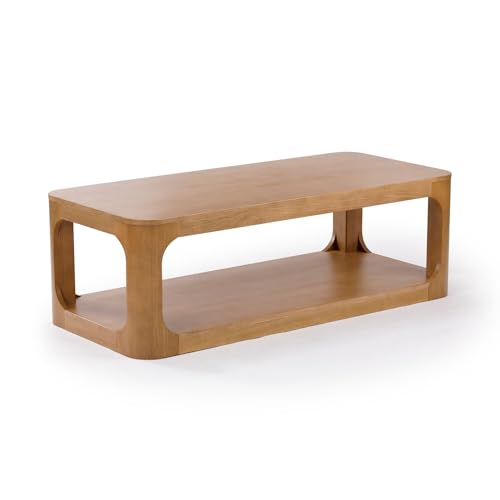 Forma Coffee Table, 54 Inch Modern Coffee Table with Shelf, Contemporary Center Table with Storage Space, Rectangle Tea Table with Storage, Pecan