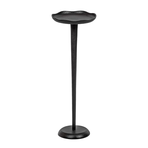 Alessia Modern Decorative Metal Drink Table; 8 x 8 x 22; Black; Round Cast Aluminum Pedestal Plant Stand with Rough Texture and Deckled Edge