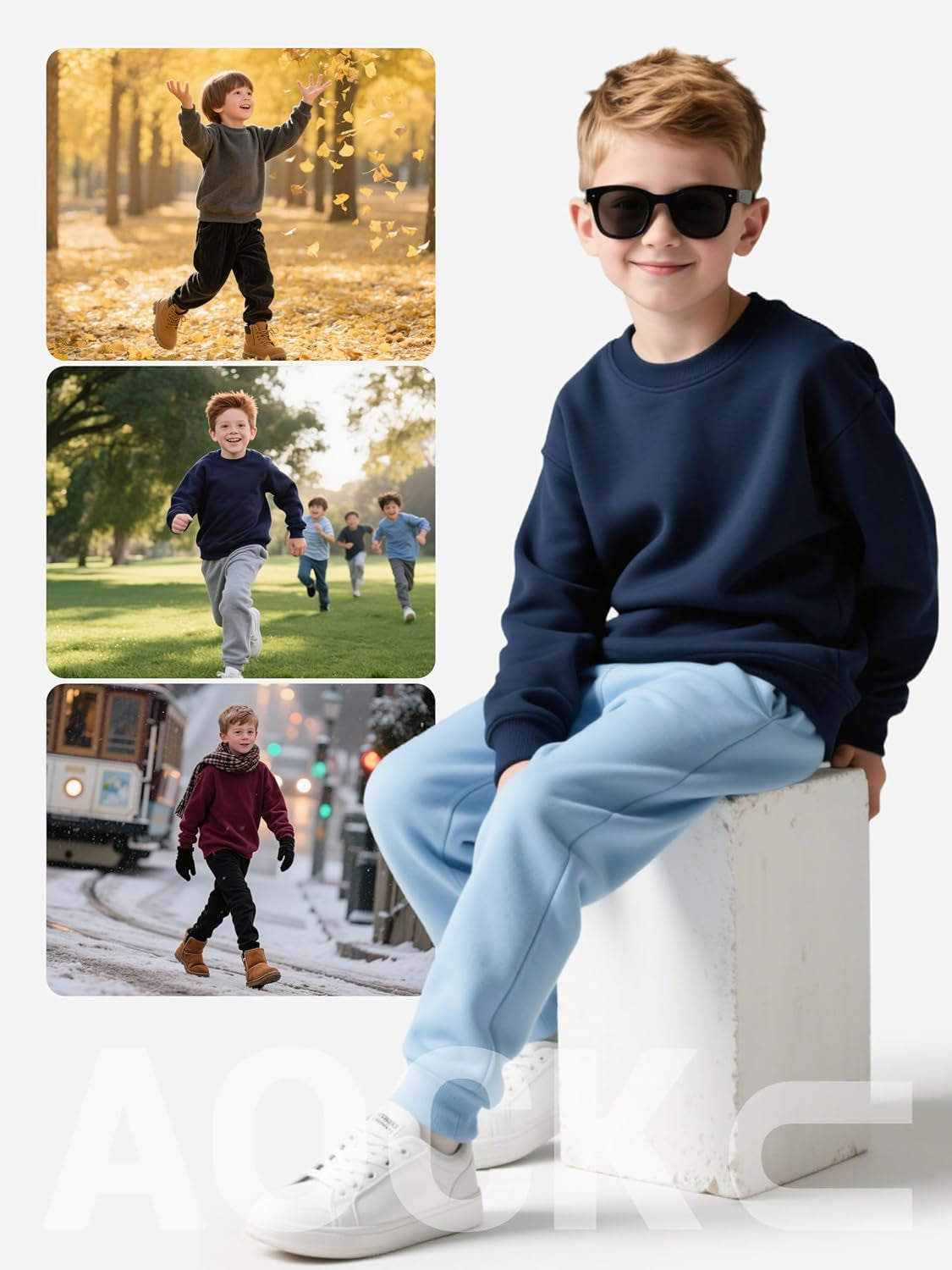 3 Pack Boys Sweatshirts Fleece Cotton Boys Long Sleeve Shirts Crewneck Kids Sweatshirts Soft Pullover Tops for Kids
