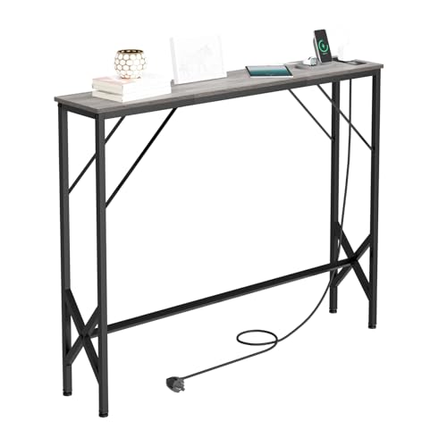 Console Table, Skinny Entryway Table with Fast-Charging Station, Narrow Long Sofa Table, Behind Slim Couch Table for Entrance, Hallway, Living Room Decor ST-GY100-1