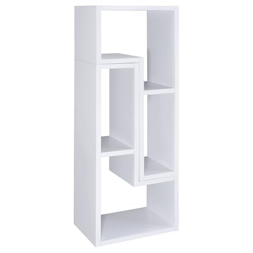 Coaster Home Furnishings - Velma - Engineered Wood - Multipurpose 4-Shelf TV Stand Bookshelf with Geometric Design, Cube Shelves, Transitional Style - Living Room and Home Office - White - 800330