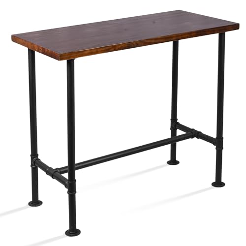 DIY Industrial Design Pipe Dining Table Casual Pub BAR Laptop Table Modern Studio Wood and Metal Rectangular Dining Table homeoffice Desk Breakfast high bar Table Brown Desktop 47.3" × 23.6"