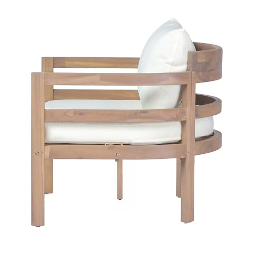Alger Acacia Wood Lounge Chair Outdoor with Removable Cushion, Solid Wood Patio Accent Chair with Cushion, Patio Furniture Set Sofa Chair, Light Teak+Beige
