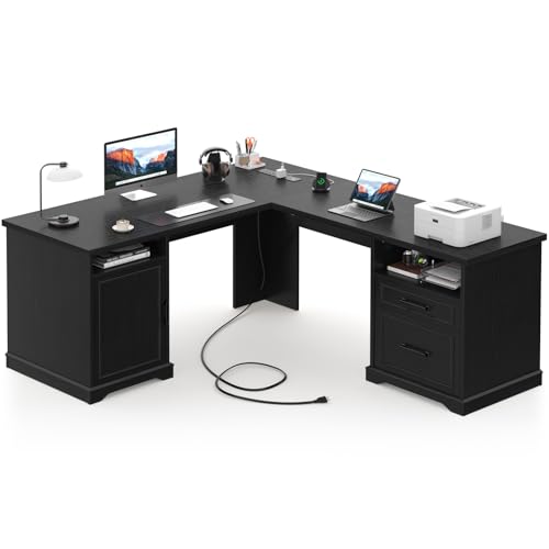59" L Shaped Office Desk with Drawers & Storage, File Cabinet, view 2