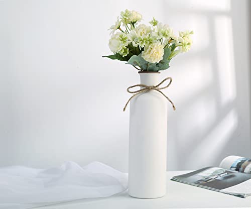 Modern Farmhouse Decor - Set of 3 White Vases, Decorative Centerpiece Accent, Ceramic Tabletop Decor for Farmhouse Living Room
