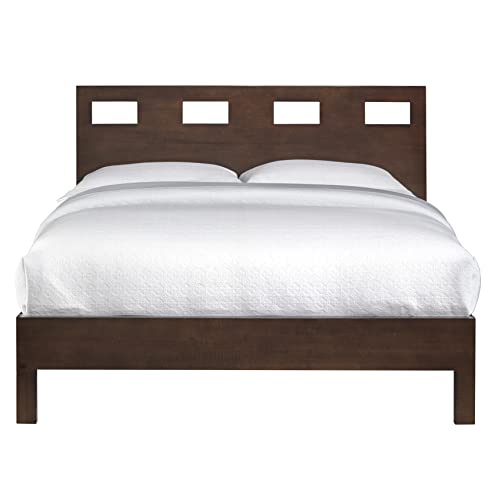 Solid Wood Platform Bed, Queen, Riva - Chocolate Brown