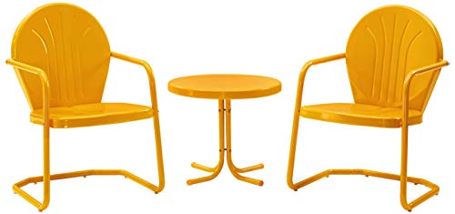 Griffith 3-Piece Outdoor Chair and Side Table Set, Retro Metal Bistro Patio Sets for Porch, Tangerine