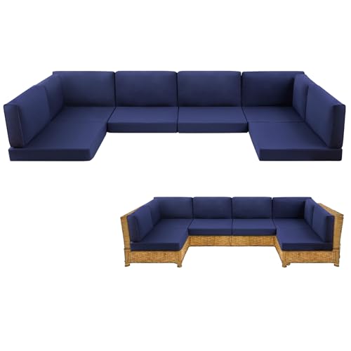 14-Piece Patio Furniture Cushions Set, Replacement Outdoor Cushions for 6-Seat Patio Sectional, Waterproof & Fade Resistant Deep Seat Cushion for Outdoor Sofa, Navy Blue