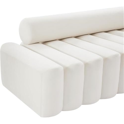Meridian Furniture 647Cream-S Melody Collection Modern | Contemporary Velvet Upholstered Sofa with Deep Channel Tufting