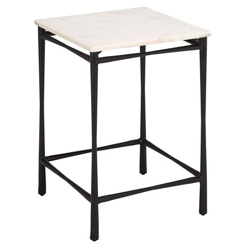SAFAVIEH Furniture - Nadezhda Accent Table - White & Black - Marble Top Metal Side Table - Square Top Modern Design - Fully Assembled - Ideal for Living Room, Bedroom, 16"W x 16"D x 24"H (ACC3756A)