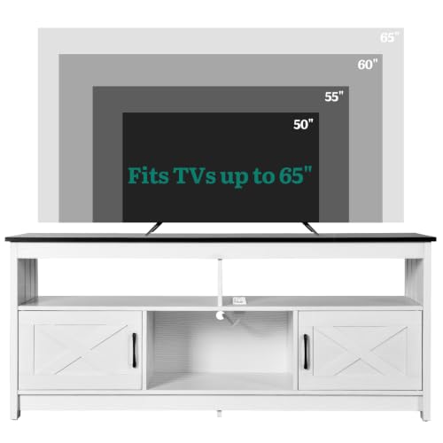 59 Inch TV Stand with Power Outlets for 65" TVs, Black/White, view 7