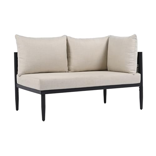SAFAVIEH Outdoor Patio Furniture Collection - Harrison 3-Piece Corner Sofa Set with Table, Black & Taupe, Modern Sectional Design (PAT7744A)