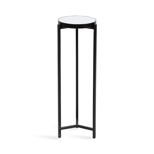 Aguilar Modern Mirrored Round Drink Table; 9 x 9 x 23; Black; Metal Accent Table with Mirrored Tabletop and for Use as Small Plant Stand