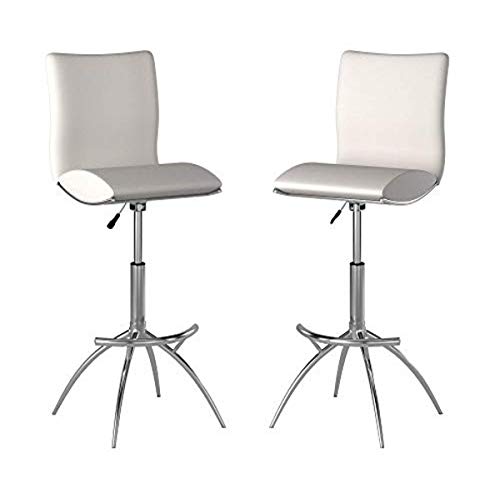Minimalist Collection Height Adjustable Swivel Leatherette Bar Stool with Cushion and Gas Lift, Set of 2, White (S6049WH)