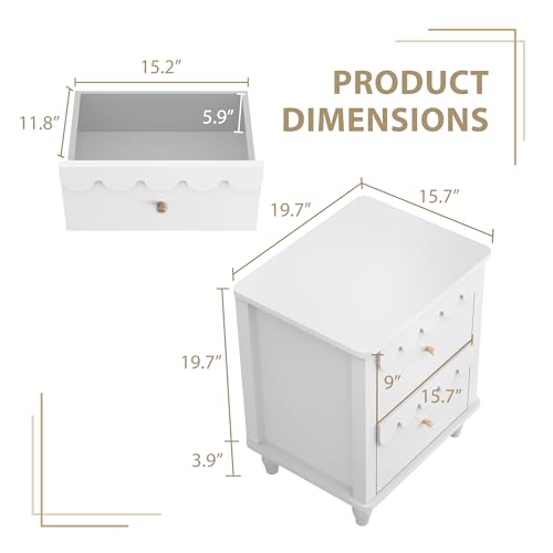 White Nightstand Side End Table with 2 Drawers, view 2