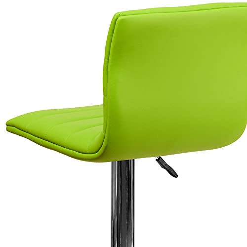 Vincent Modern Green Vinyl Adjustable Bar Stool with Back, Swivel Stool with Chrome-Pedestal Base and Footrest