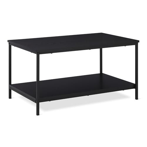 Rectangular Coffee Table with Bottom Shelf, Living Room Centre Table, Easy to Assemble, 19.9" D x 31.5" W x 16.5" H, Black Woodgrain