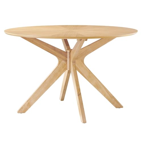 Crossroads 47Inch Round Dining Table Solid Wood Oak Finish Modern Kitchen Room Entertaining Home Furniture Quality Stylish Elegant Durable Refined Versatile