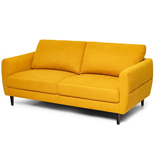 Loveseat Sofa, Upholstered Mid-Century Modern 2 Seat Sofa Couch with Solid Wood Frame for Living Room, Small Spaces, Bedroom, Apartment, Reception Room, Yellow