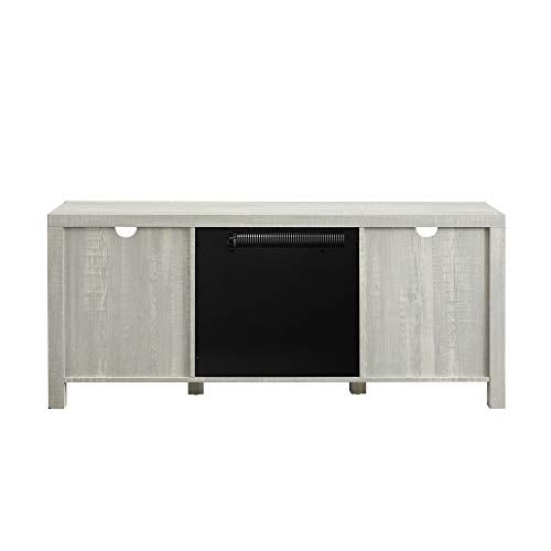 Farmhouse Barn Door Wood and Glass Fireplace TV Stand for TV's up to 64" Flat Screen Living Room Storage Cabinet Doors and Shelves Entertainment Center, 58 Inch, Stone Grey