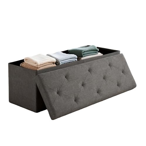 30 inch Storage Ottoman Bench, 30 inch Folding Storage Bench Ottoman, for Bedroom, Living Room, and Utility Room, Grey (30'' W)